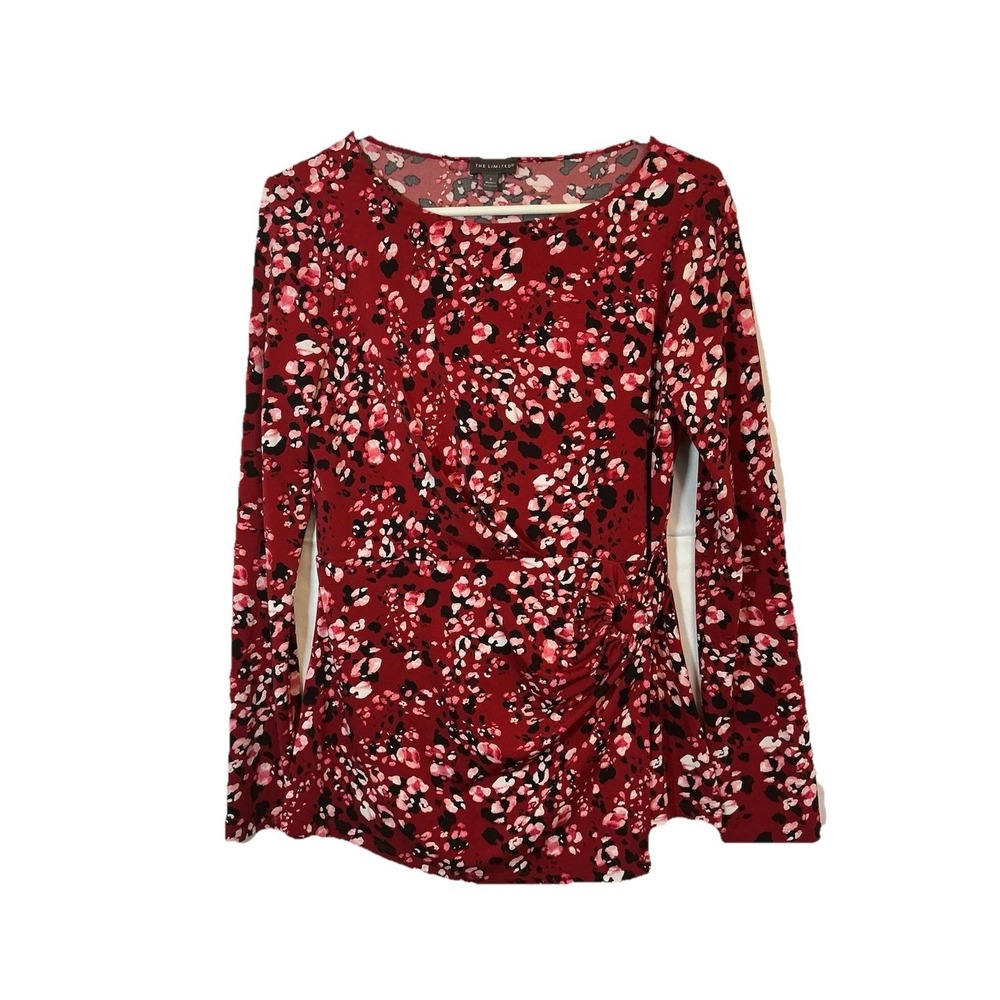 Women's THE LIMITED Red Stretch Floral Blouse Top Shirt Long Sleeve Size Small
